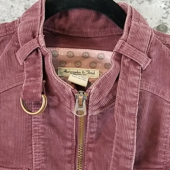 ABERCROMBIE & FITCH Cord Moto Jacket Wine - Picture 2 of 7
